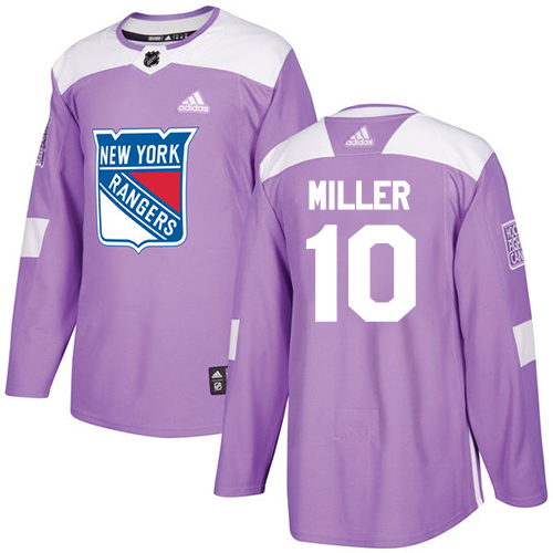 Adidas Rangers #10 J.T. Miller Purple Authentic Fights Cancer Stitched Youth NHL Jersey